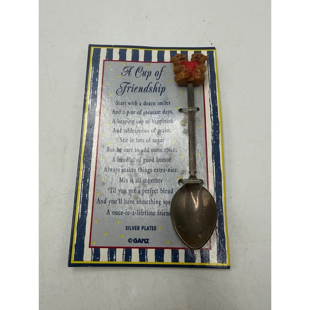Ganz A Cup of Friendship Teddy Bear Heart Decorative Spoon E4690 Vintage